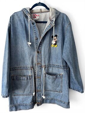 Vintage Mickey Inc Disney Jean Jacket Hood Drawstring Waist Size Small